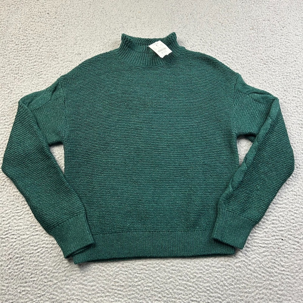 New  J.Crew Womens Mockneck Cable Sleeve Sweater Green Size Small Preppy  Cozy